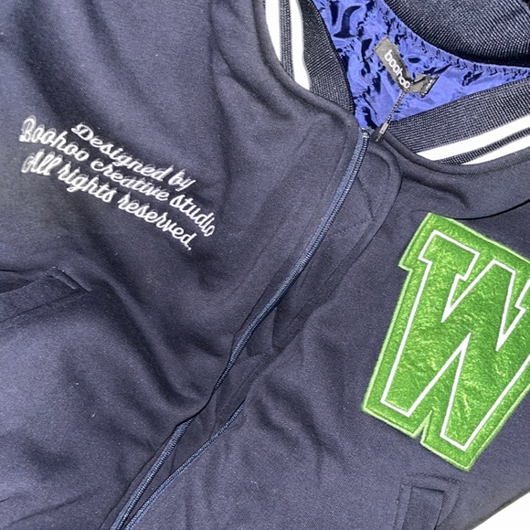 Women Crop Contrast Sleeve Varsity Jacket size XL - Picture 3 of 5